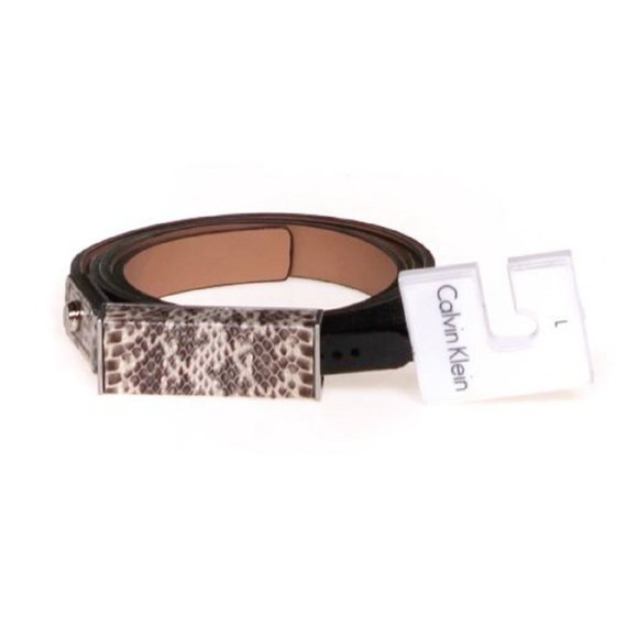 Calvin Klein Snake-Embossed Plaque Buckle Belt - Picture 1 of 5